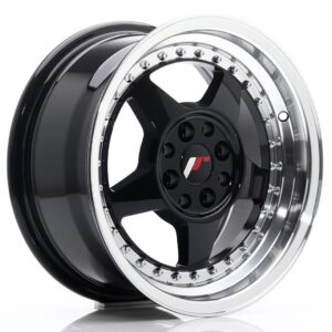 Japan Racing JR6 15x7 ET20-35 4H BLANK Gloss Black w/ Machined Lip